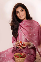 3 Piece Unstitched Embroidered Lawn Suit with Mirror Work Lacquer Printed Paper Cotton Dupatta  PC-42012