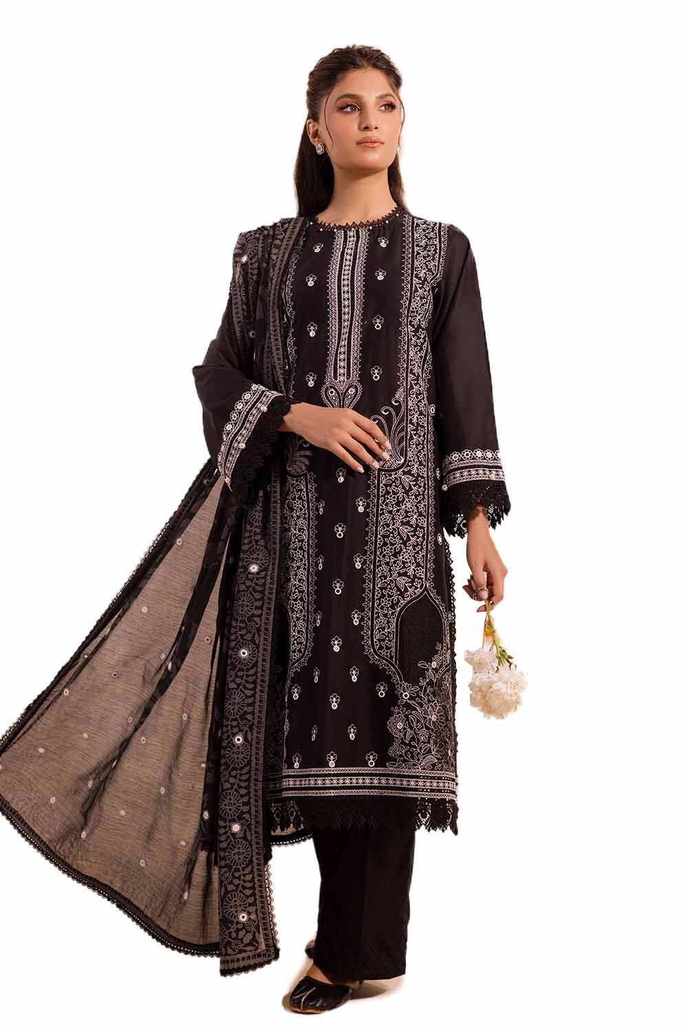 3 Piece Unstitched Embroidered Lawn Suit with Mirror Work Lacquer Printed Paper Cotton Dupatta  PC-42016
