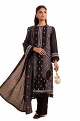 3 Piece Unstitched Embroidered Lawn Suit with Mirror Work Lacquer Printed Paper Cotton Dupatta  PC-42016