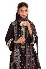 3 Piece Unstitched Embroidered Lawn Suit with Mirror Work Lacquer Printed Paper Cotton Dupatta  PC-42016