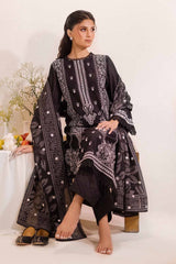 3 Piece Unstitched Embroidered Lawn Suit with Mirror Work Lacquer Printed Paper Cotton Dupatta  PC-42016