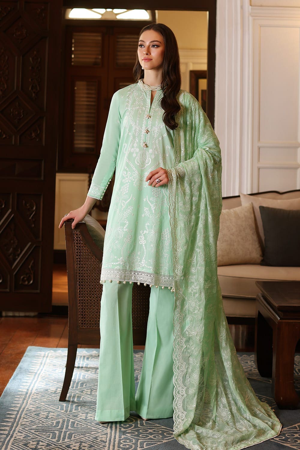 3 Piece Embroidered Lawn Unstitched Suit with Embroidered Chiffon Dupatta PM-42022