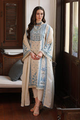 3 Piece Embroidered Dobby Unstitched Suit with Embroidered Cotton Net Dupatta PM-42030