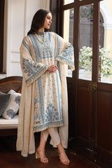 3 Piece Embroidered Dobby Unstitched Suit with Embroidered Cotton Net Dupatta PM-42030