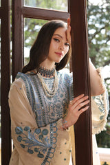 3 Piece Embroidered Dobby Unstitched Suit with Embroidered Cotton Net Dupatta PM-42030