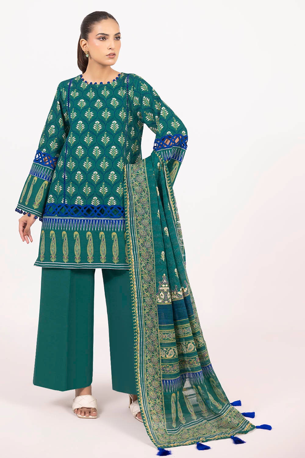 3 Piece Unstitched Printed Stripe Khaddar Suit K-52080