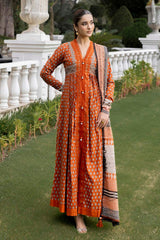 3 Piece Unstitched Printed Embroidered Khaddar Shirt with Printed Stripe Khaddar Dupatta K-52019