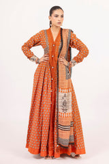 3 Piece Unstitched Printed Embroidered Khaddar Shirt with Printed Stripe Khaddar Dupatta K-52019