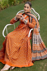 3 Piece Unstitched Printed Embroidered Khaddar Shirt with Printed Stripe Khaddar Dupatta K-52019