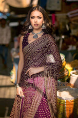2 Piece Gold and Lacquer Printed Chiffon Unstitched Saree with Raw Silk Blouse PRS-42001