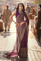 2 Piece Gold and Lacquer Printed Chiffon Unstitched Saree with Raw Silk Blouse PRS-42001
