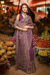 2 Piece Gold and Lacquer Printed Chiffon Unstitched Saree with Raw Silk Blouse PRS-42001