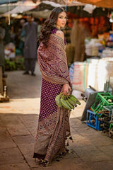 2 Piece Gold and Lacquer Printed Chiffon Unstitched Saree with Raw Silk Blouse PRS-42001
