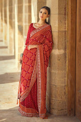 2 Piece Embroidered Gold and Lacquer Printed Chiffon Unstitched Saree with Raw Silk Blouse PRS-42004