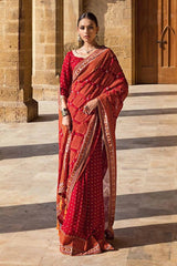 2 Piece Embroidered Gold and Lacquer Printed Chiffon Unstitched Saree with Raw Silk Blouse PRS-42004