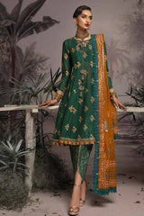 3 Piece Embroidered Gold and Lacquer Printed Lawn Suit with Cotton Net Dupatta CN-32025