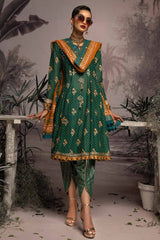 3 Piece Embroidered Gold and Lacquer Printed Lawn Suit with Cotton Net Dupatta CN-32025