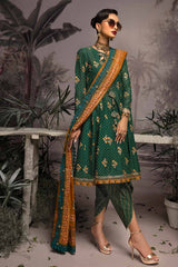 3 Piece Embroidered Gold and Lacquer Printed Lawn Suit with Cotton Net Dupatta CN-32025