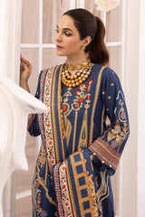 3 Piece Embroidered Khaddar Unstitched Suit with Digital Printed Zari Stripe Shawl AP-32033