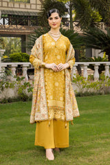 3 Piece Embroidered Cambric Unstitched Suit with Printed Burnout Dupatta BN-32006