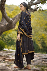 3 Piece Embroidered Khaddar Unstitched Suit with Embroidered Pashmina Shawl AP-32058