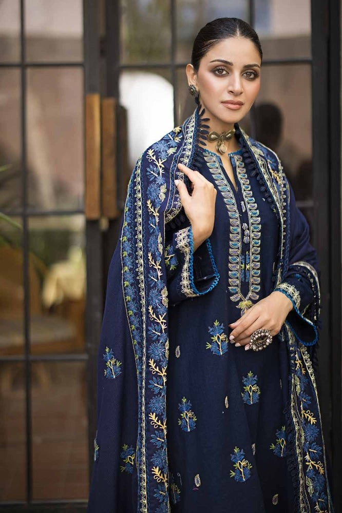 3 Piece Embroidered Khaddar Unstitched Suit with Embroidered Pashmina Shawl AP-32070