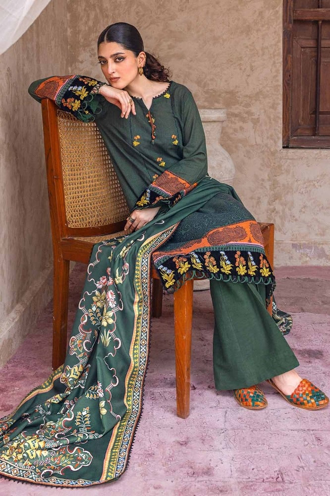 3 Piece Embroidered Digital Printed Khaddar Unstitched Suit with Digital Printed Pashmina Shawl AP-32027