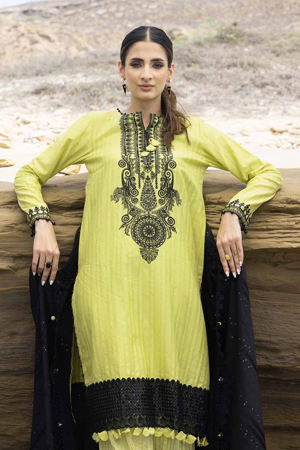 3 Piece Embroidered Leno Unstitched Suit with Jacquard Dupatta MJ-32050