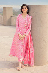 3 Piece Embroidered Cambric Unstitched Suit with Gold and Lacquer Denting Lawn Dupatta DN-32096