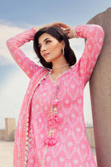 3 Piece Embroidered Cambric Unstitched Suit with Gold and Lacquer Denting Lawn Dupatta DN-32096