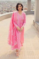 3 Piece Embroidered Cambric Unstitched Suit with Gold and Lacquer Denting Lawn Dupatta DN-32096
