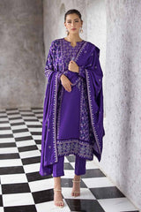3 Piece Embroidered Pashmina Unstitched Suit with Embroidered Pashmina Shawl AP-32054