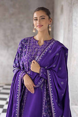 3 Piece Embroidered Pashmina Unstitched Suit with Embroidered Pashmina Shawl AP-32054