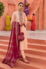 3 Piece Foam and Gold Printed Embroidered Unstitched Lawn Shirt with Foil Printed Chiffon Dupatta BM-32035