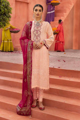 3 Piece Foam and Gold Printed Embroidered Unstitched Lawn Shirt with Foil Printed Chiffon Dupatta BM-32035