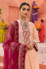 3 Piece Foam and Gold Printed Embroidered Unstitched Lawn Shirt with Foil Printed Chiffon Dupatta BM-32035