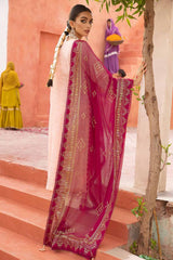 3 Piece Foam and Gold Printed Embroidered Unstitched Lawn Shirt with Foil Printed Chiffon Dupatta BM-32035