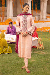 3 Piece Foam and Gold Printed Embroidered Unstitched Lawn Shirt with Foil Printed Chiffon Dupatta BM-32035