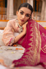 3 Piece Foam and Gold Printed Embroidered Unstitched Lawn Shirt with Foil Printed Chiffon Dupatta BM-32035