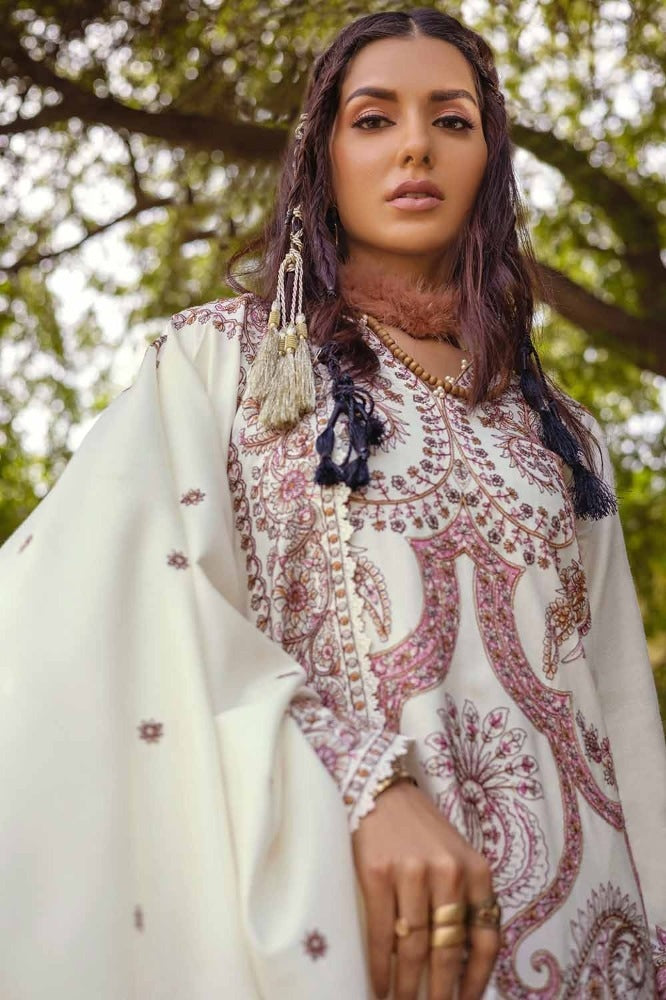3 Piece Embroidered Pashmina Unstitched Suit with Embroidered Pashmina Shawl RC-32009