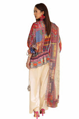 3 Piece Unstitched Printed Silk Suit S-42001