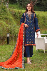 3 Piece Embroidered Silk Unstitched Suit with Embroidered Organza Net Dupatta PM-32080