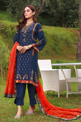 3 Piece Embroidered Silk Unstitched Suit with Embroidered Organza Net Dupatta PM-32080
