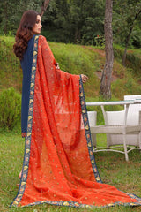 3 Piece Embroidered Silk Unstitched Suit with Embroidered Organza Net Dupatta PM-32080