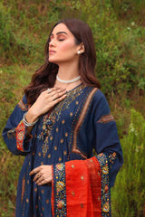 3 Piece Embroidered Silk Unstitched Suit with Embroidered Organza Net Dupatta PM-32080