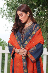 3 Piece Embroidered Silk Unstitched Suit with Embroidered Organza Net Dupatta PM-32080