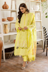 3 Piece Embroidered Lawn Unstitched Suit with Gold and Lacquer Printed Paper Cotton Dupatta SP-32003