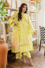 3 Piece Embroidered Lawn Unstitched Suit with Gold and Lacquer Printed Paper Cotton Dupatta SP-32003