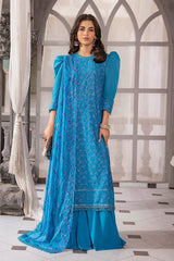 3 Piece Embroidered Paper Cotton Unstitched Suit with Sequins Embroidered Printed Chiffon Dupatta and Inner SP-42001