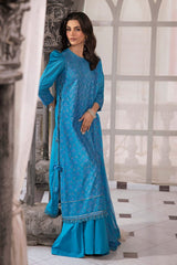 3 Piece Embroidered Paper Cotton Unstitched Suit with Sequins Embroidered Printed Chiffon Dupatta and Inner SP-42001